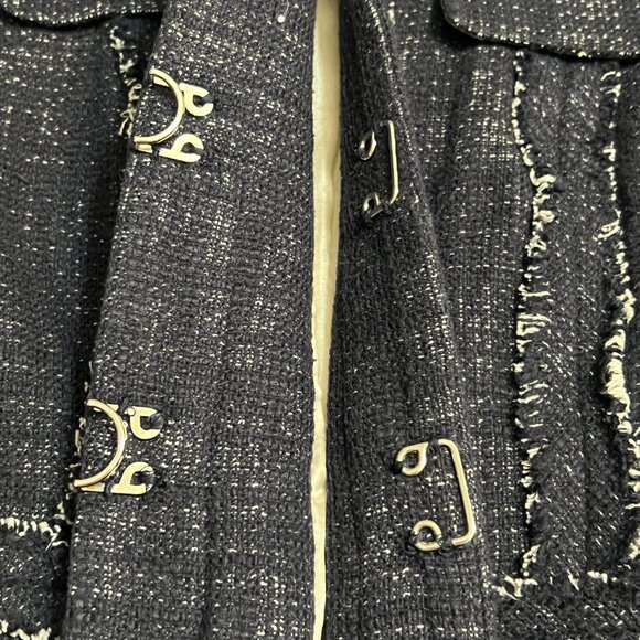 Katherine Barclay Navy Tweed Fringe Jacket Women's 12 Linen Blend Workwear - Picture 5 of 11